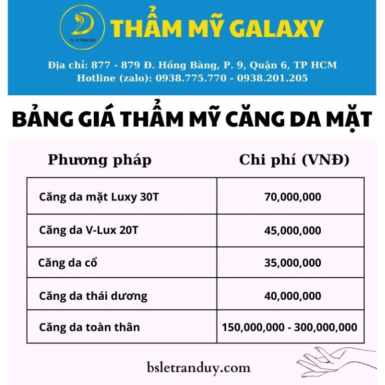 Bảng giá căng da mặt tại Thẩm mỹ viện Galaxy