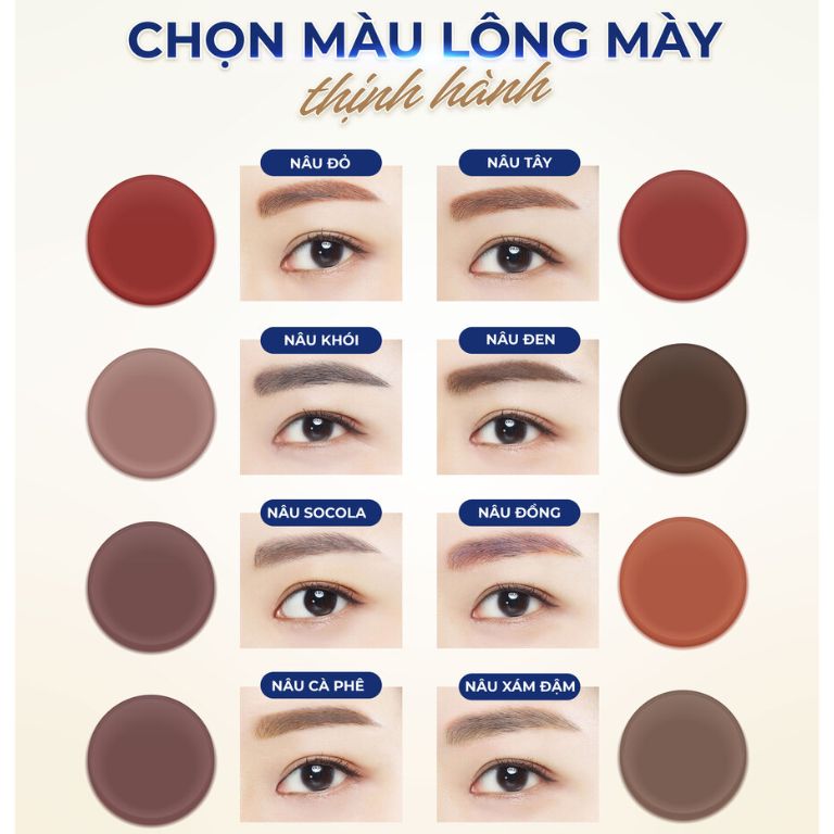 Bảng màu phun lông mày được ưa chuộng hiện nay