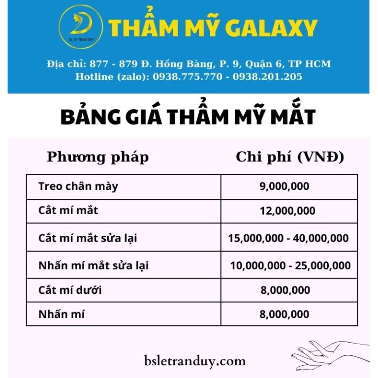 Bảng giá thẩm mỹ mắt tại Thẩm mỹ viện Galaxy