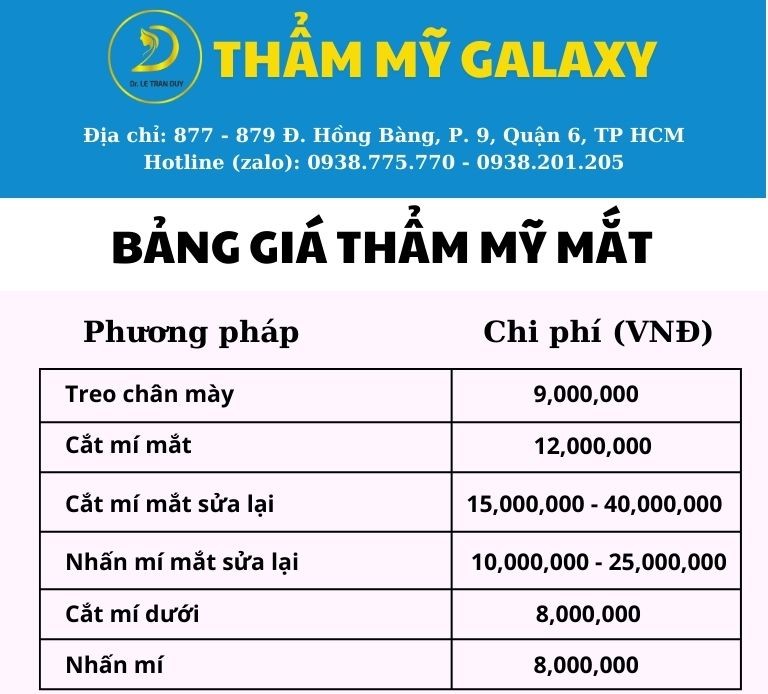 bảng giá cắt mí mắt Hàn Quốc tại Thẩm mỹ Galaxy
