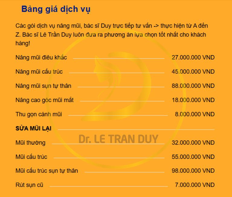 Bảng giá thu gọn cánh mũi tại Thẩm mỹ viện Galaxy